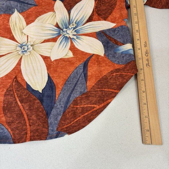 Tommy Bahama Hawaiian Silk Shirt Mens XXL Hibiscus Curved Hem Cream Blue Brown - Picture 5 of 7